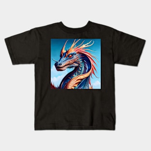 Intricate Gold and Blue Scaled Dragon Kids T-Shirt